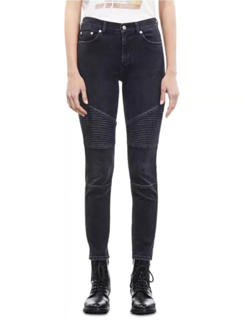 The Kooples Women’s Moto Skinny Jeans Black Low Rise Ribbed Denim EU 40 US 8 NWT